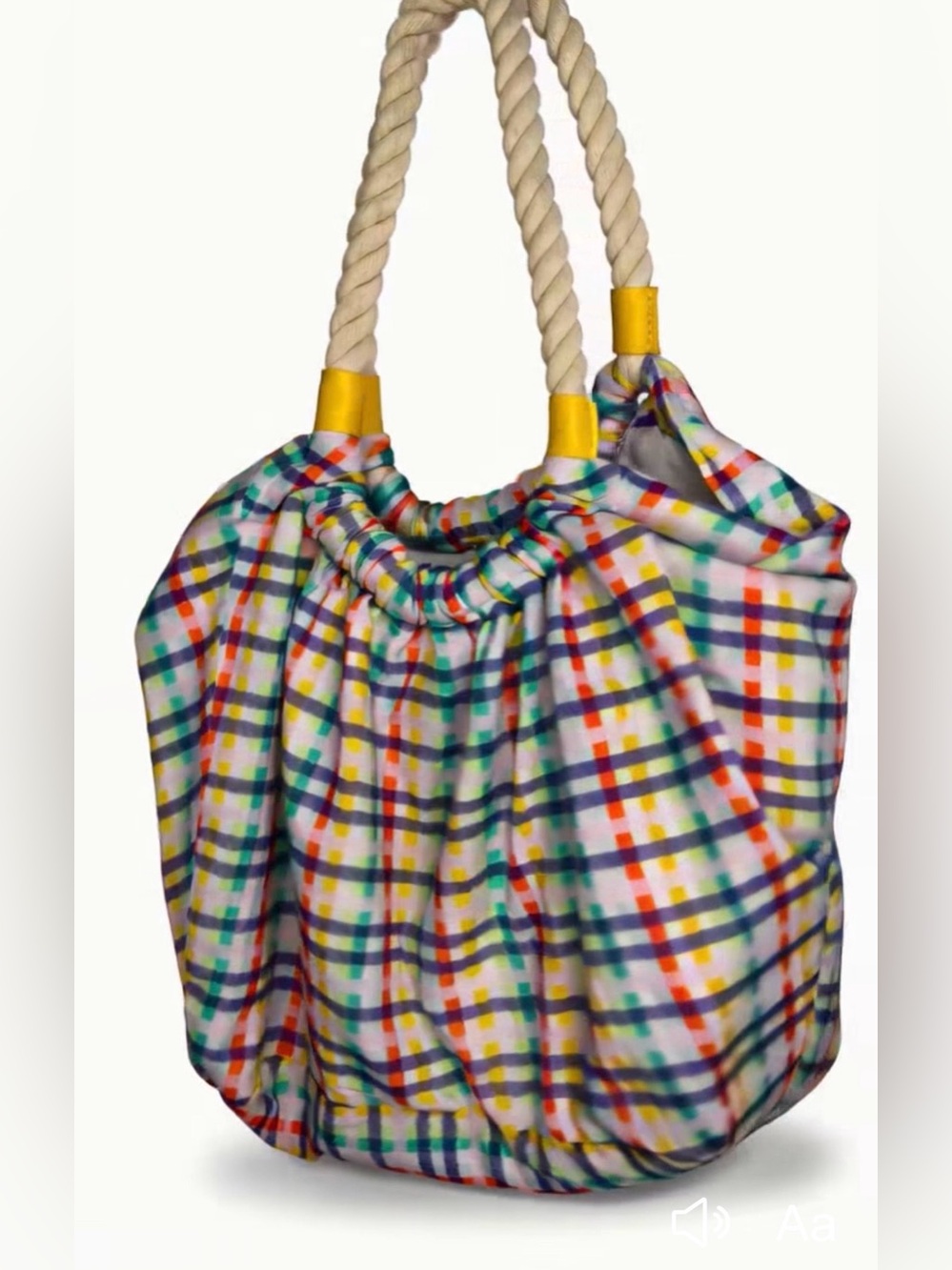 NWT KERRI ROSENTHAL Colorful Plaid Rope-Handle Tote Bag - Yellow Accents